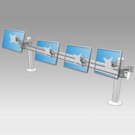 ErgonoFlex Support 4 écrans à pivots et bras articulés sur rail de bureau